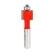 Freud inlay router bit with red cutting head and silver shank, featuring square shoulder design.