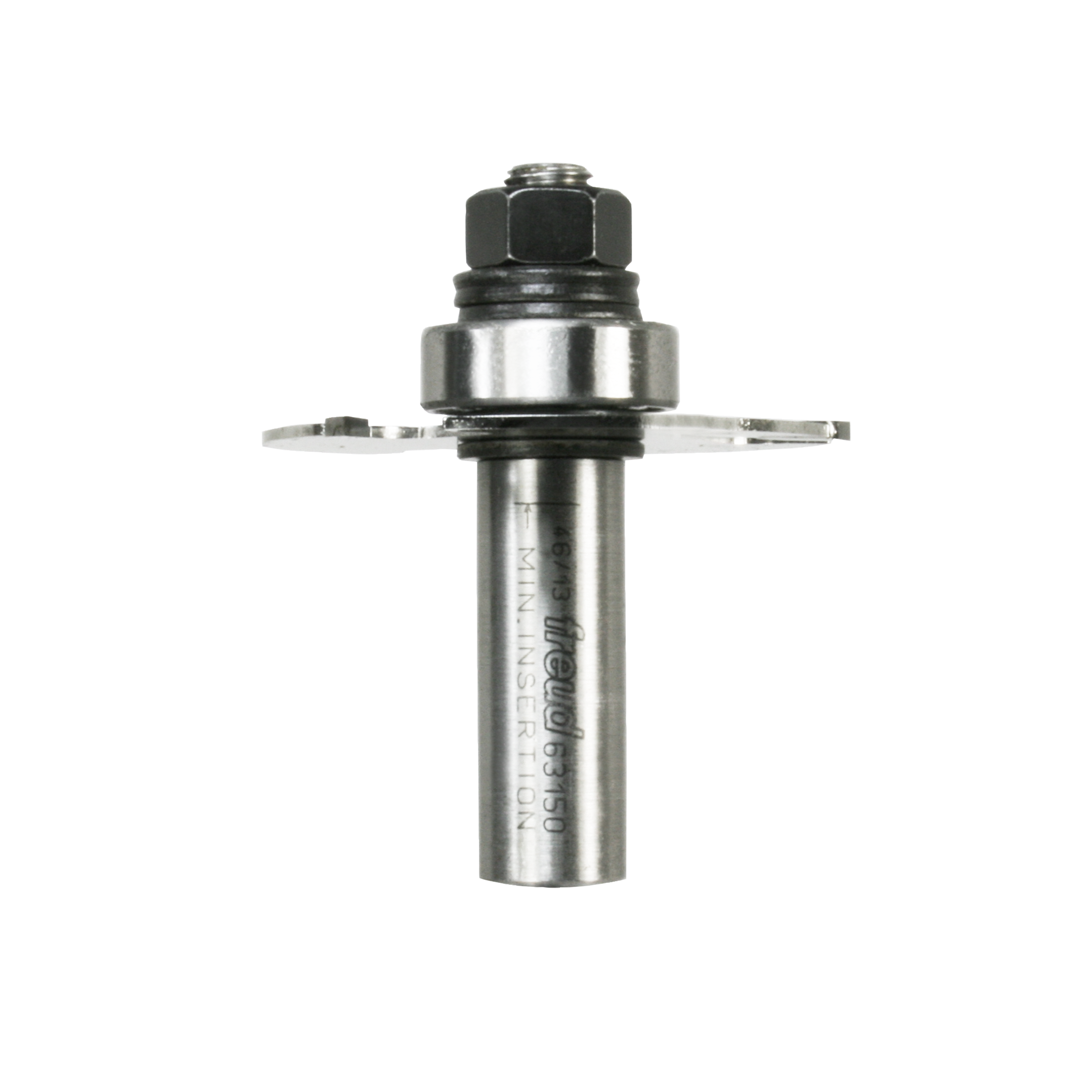 Freud 9/16" depth slotting cutter with cylindrical steel shank, hex nut, and flat cutting blades.