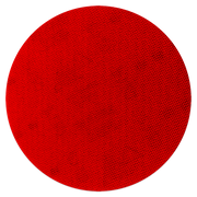 Red circular sanding disc with textured abrasive surface and connection pad center.