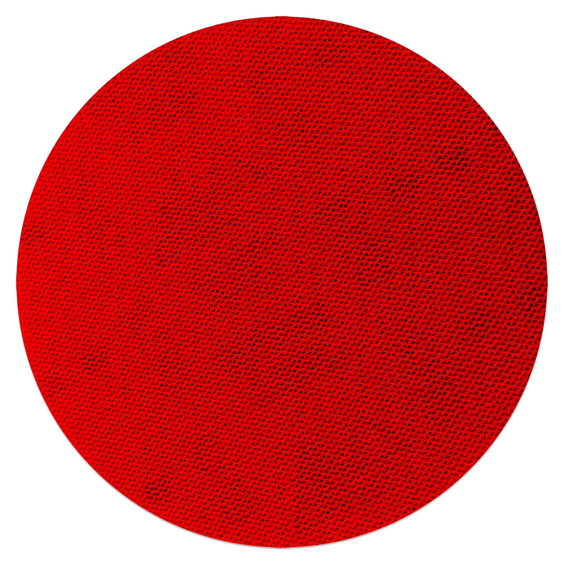 Red circular sanding disc with textured abrasive surface and connection pad center.