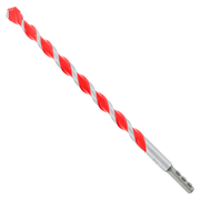 Red and gray carbide-tipped hammer drill bit with spiral flutes and SDS-plus shank.