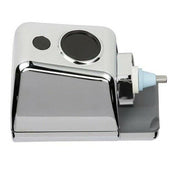 Electronic flush valve retrofit kit with chrome escutcheon, sensor lens, and supply connection port.