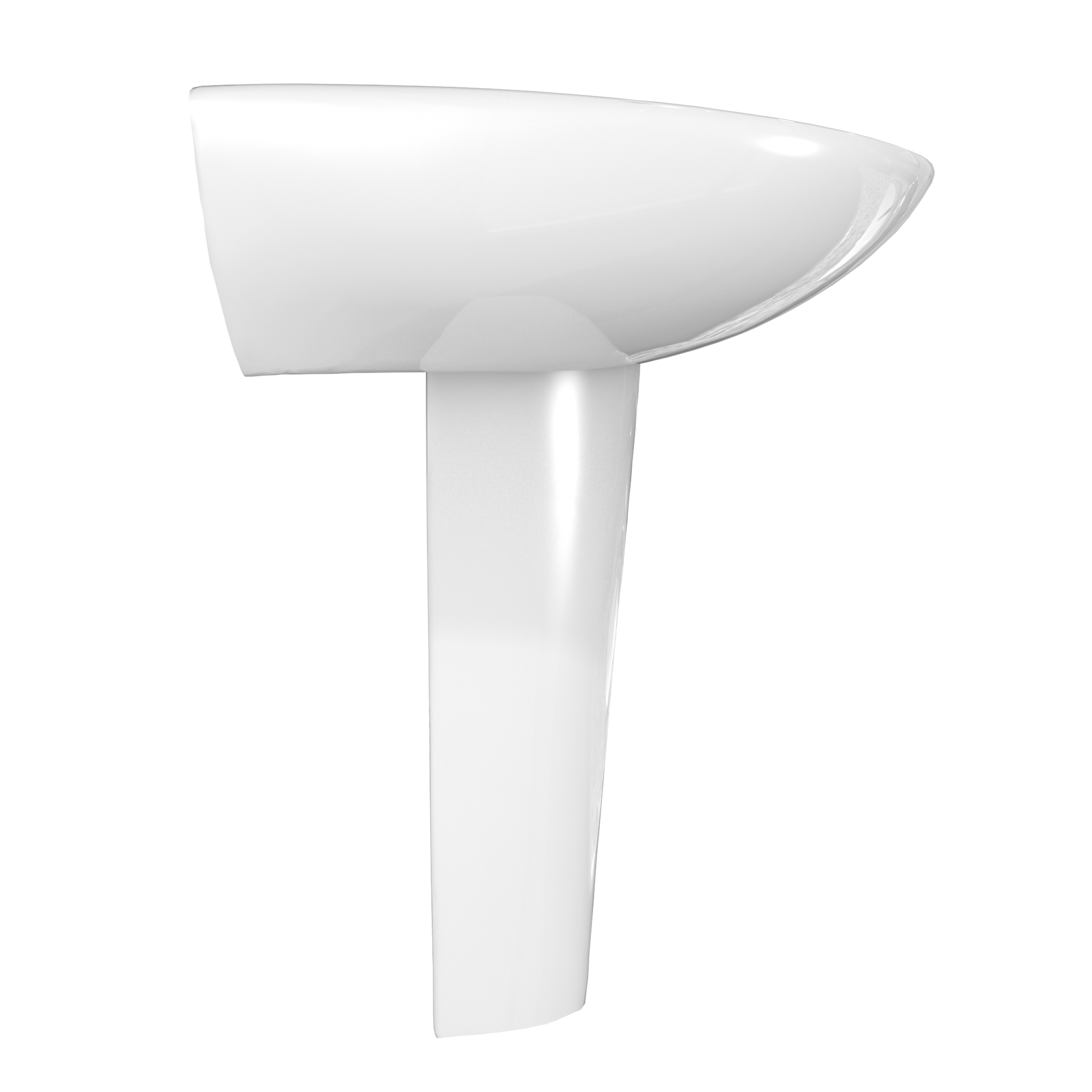 White ceramic pedestal sink with oval basin and cylindrical support column.