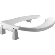 White elongated open front toilet seat with raised bumpers and 2-inch lift supports.