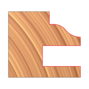 Freud EC261-IC drawer lock cutter with red outline showing stepped cutting profile on wood grain background.