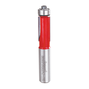 Freud bearing flush trim bit with red plastic body, silver metal shaft and top collar, model number visible on shaft.