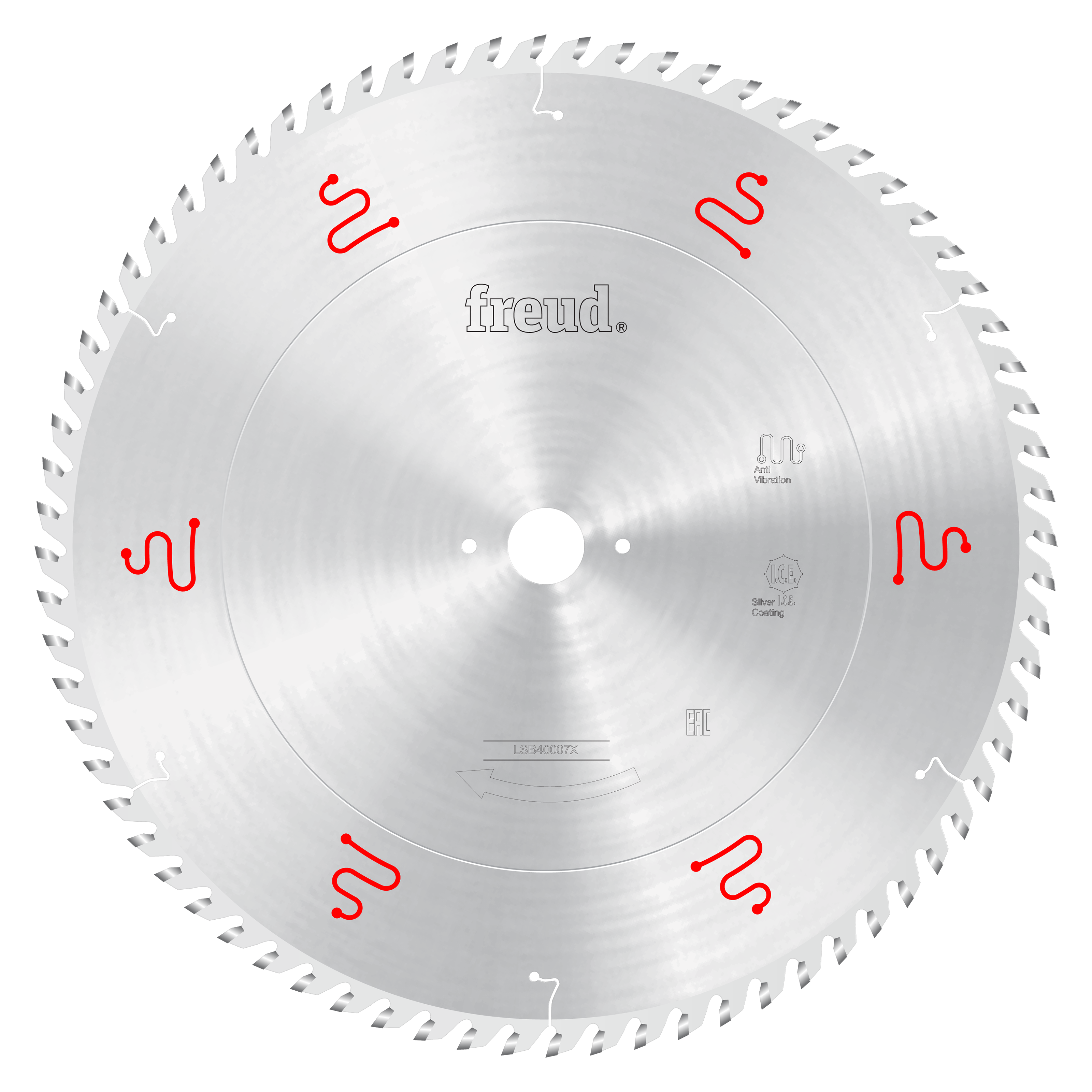 Freud 400mm circular saw blade with carbide teeth and red balance markings around the perimeter.