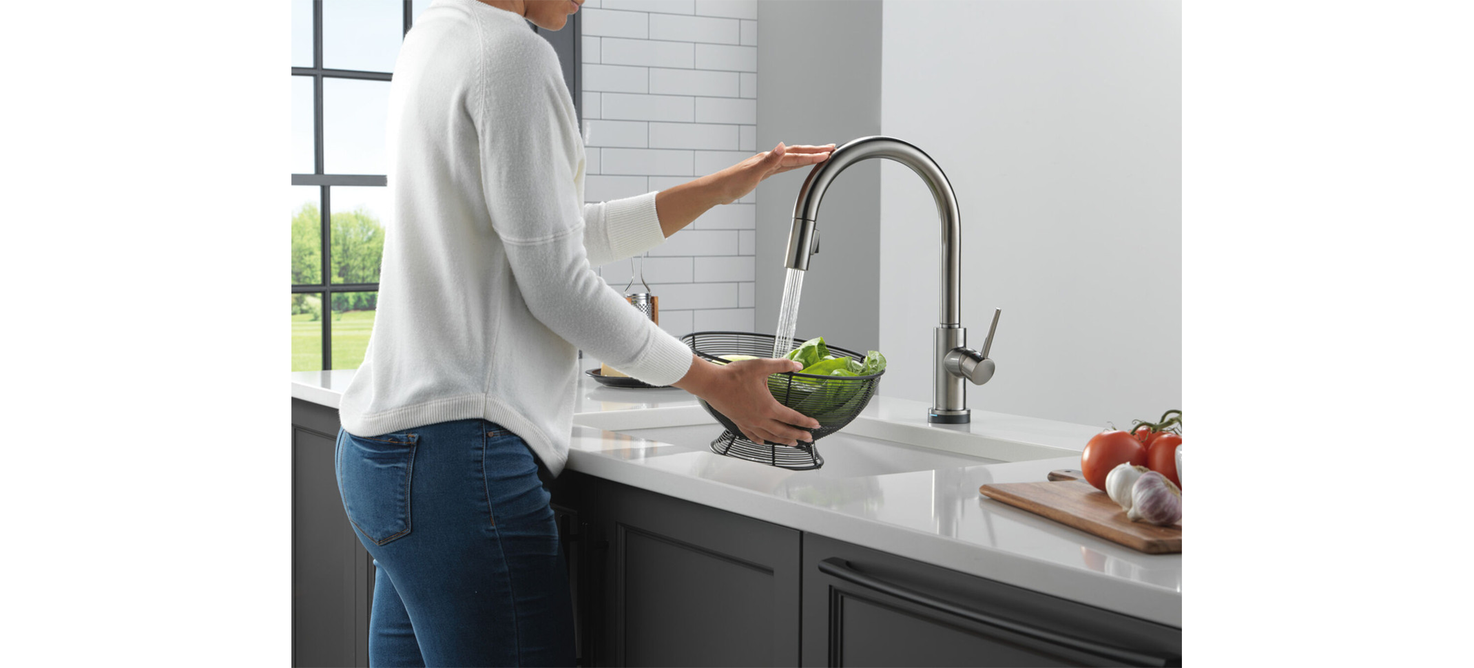 Delta Trinsic VoiceIQ Kitchen Faucet with Touch2O with Touchless Technology in Black Stainless - 9159TLV-KS-DST