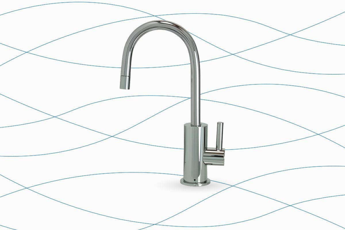 The Mountain Plumbing point of use instant cold water dispenser on a plain ground