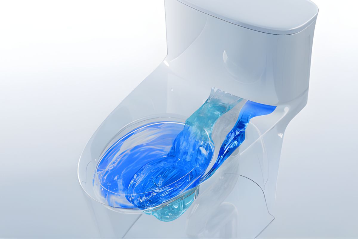 A diagram of how TOTO's INTEGRAVITY&trade; SYSTEM&nbsp;uses new flush technology to keep toilet bowls cleaner. 