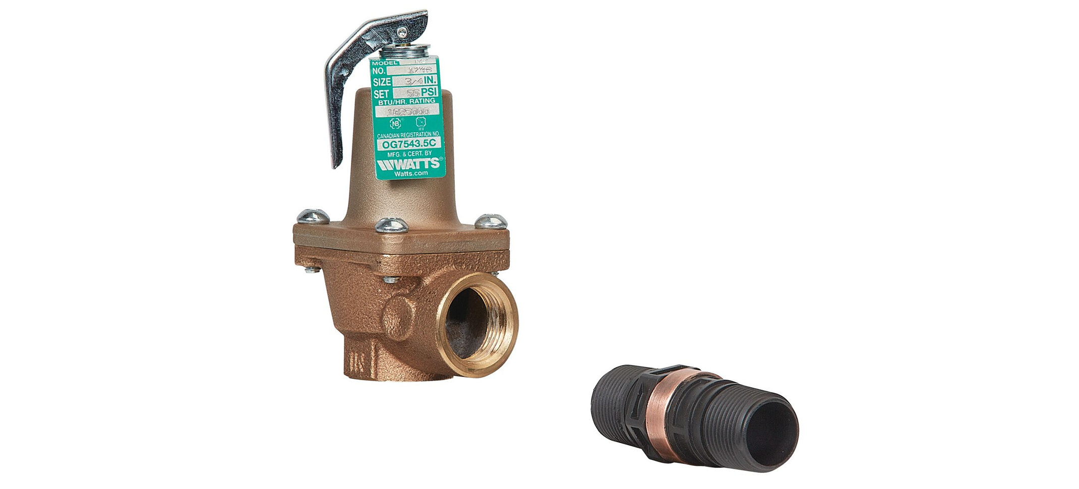 Watts 3/4" 174A Bronze Boiler Pressure Relief Valve, 30 psi, Discharge Line Flood Sensor Included - F274428